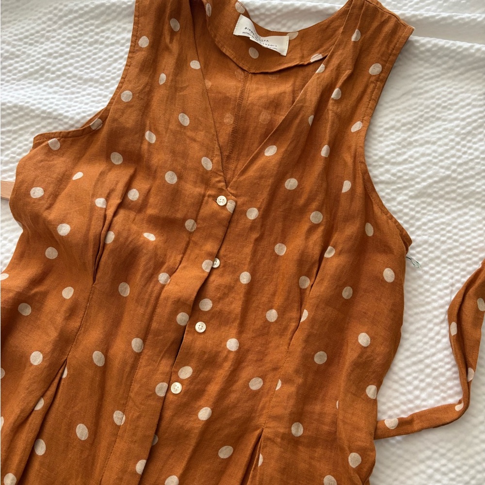 Trovata Cropped Wide Leg Polka Dot Linen Belted Jumpsuit - Picture 6 of 14